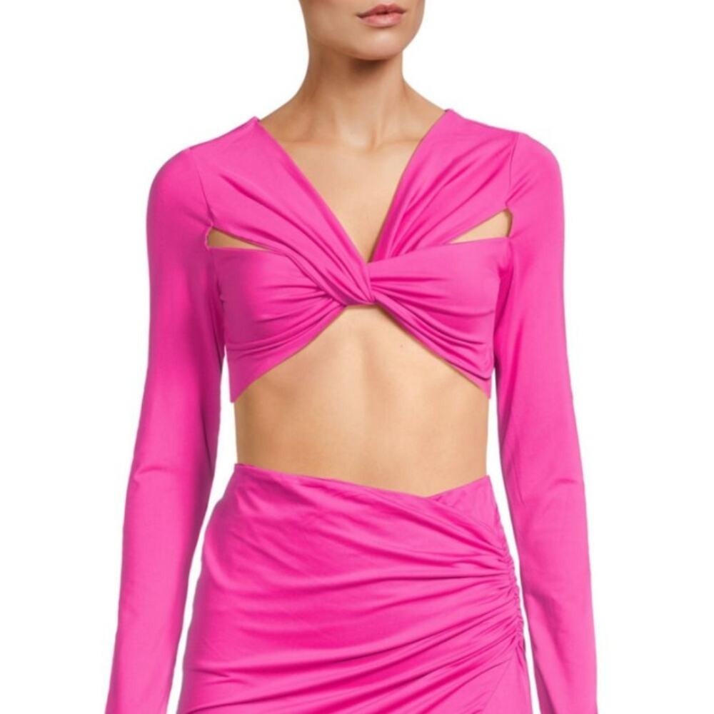 Area Stars Top Womens XL Pink Nikki Twist Crop Long Sleeve Cocktail Barbie NEW